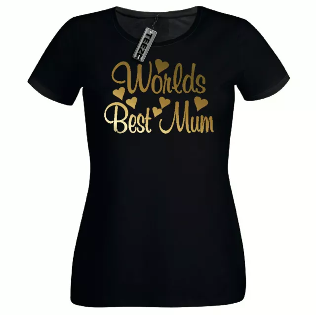 Worlds Best Mum Tshirt,Fitted Gold Slogan Ladies,Womens tshirt,Mothers Day