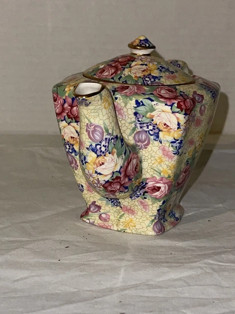 Vtg. ROYAL WINTON WELBECK Grimwades Teapot Yellow Chintz Ascot England EC 2