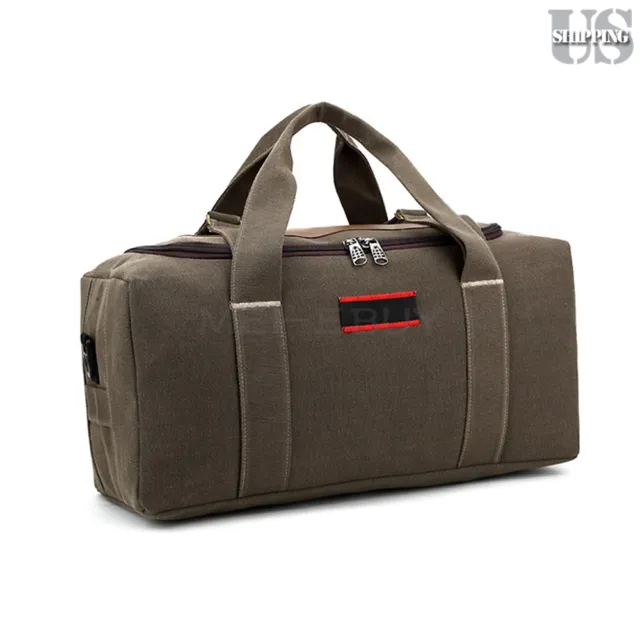 Men's Duffle Shoulder Bag Canvas Gym Handbag Tote Travel Carry-on Luggage Brown