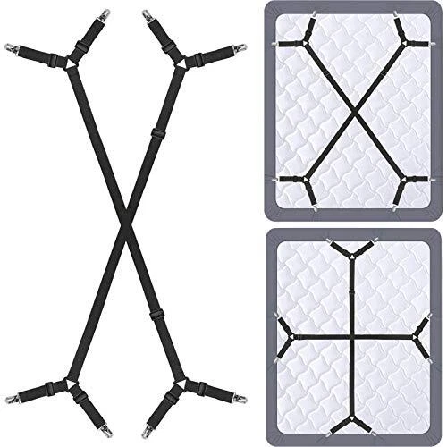 Bed Sheet Holder Straps - Adjustable Crisscross Clips Elastic Band Fitted Bed