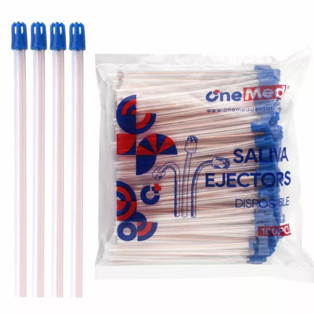 100 (1 Bag)  CLEAR/BLUE Dental Saliva Ejectors Ejector Disposable Suction Tips