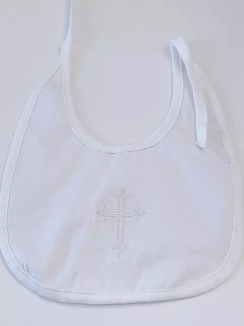 Baby Shower Girls Boys White Christening Outfits Match Cross Bib Burp Apron 3