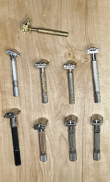 Lot of 9 Vintage Safety Razors Gillette Adjustable Fatboy Black Beauty TTO Gem+ 2