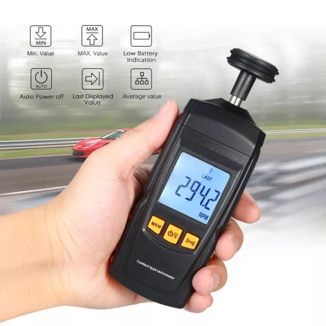 Digital Contact Tachometer LCD Speedometer Tach RPM Tester Rotate Speed Meter UK