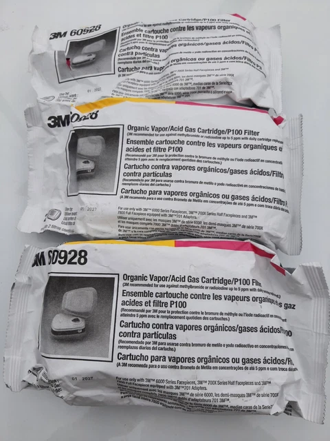 3M 60928 ( 3 packs ) Multi Gas Vapor Cartridge Filter 2 Cartridges per pack NEW