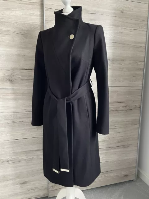 Ted Baker Nevia  Cashmere /  Wool Wrap Coat Black  Size 2 UK 10 Perfect