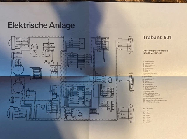 SCHALTPLAN ELEKTRISCHE ANLAGE Trabant 601 EUR 12,95 - PicClick DE