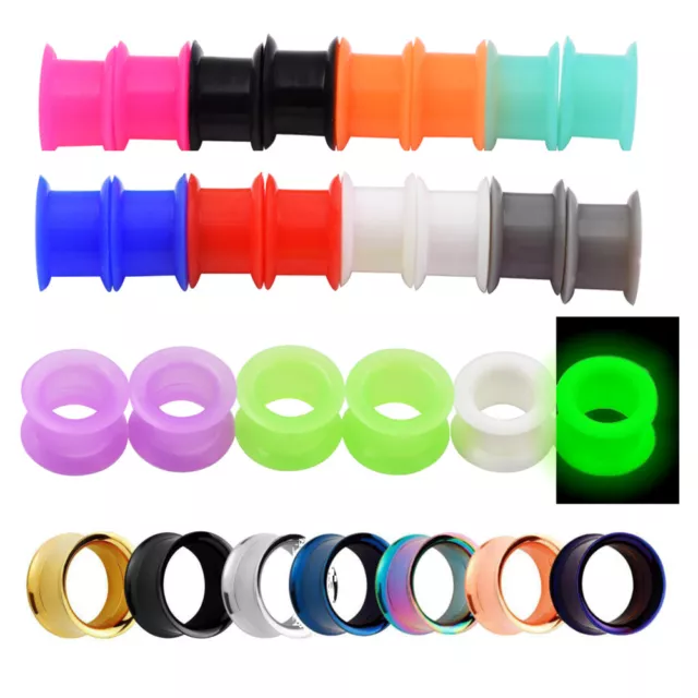 Pair Stainless Steel Ear Gauge Screw Fit Tunnel Silicone Ear Plug Piercing 2g-1"