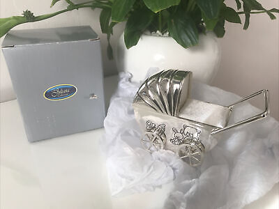 Silver Pram Money Box Christening Gift Baby Shower Vintage Juliana Collection