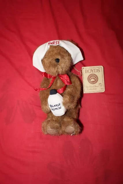 Boyds Bears #1 Nurse Carin Plush Bear 2003 Aspirin Nurse Cap Jointed 8" Nwt