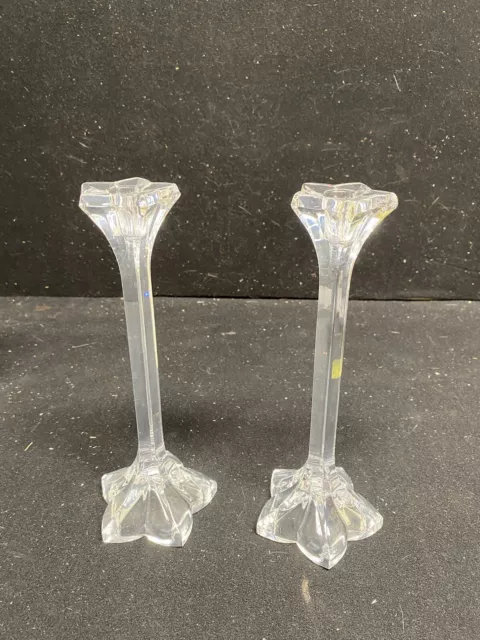 A10116 Mikasa Petals 9 1/4" Crystal Candlesticks 1 Pair Made in W Germany