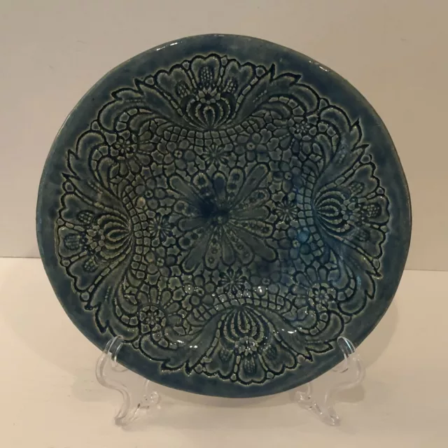 Handmade Blue Small Stoneware Shallow Bowl by Artist Nancy Ratan