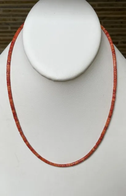 Santo Domingo Apple 3mm Coral Heishi Sterling Necklace 18" Perfect4Pendants