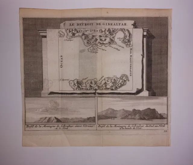 Grabado S.XVIII ESTRECHO DE GIBRALTAR ESPAÑA REINO UNIDO [1707]Pieter van der Aa