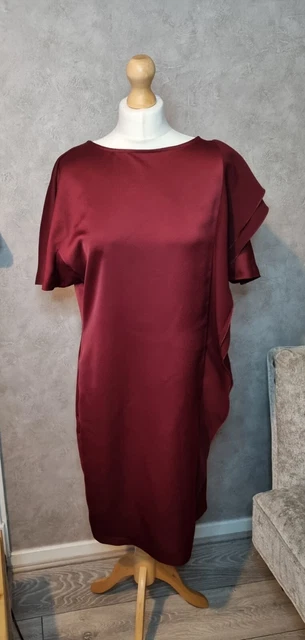 JAEGER LADIES DARK red shift dress Size 10 Knee Length Ruffle