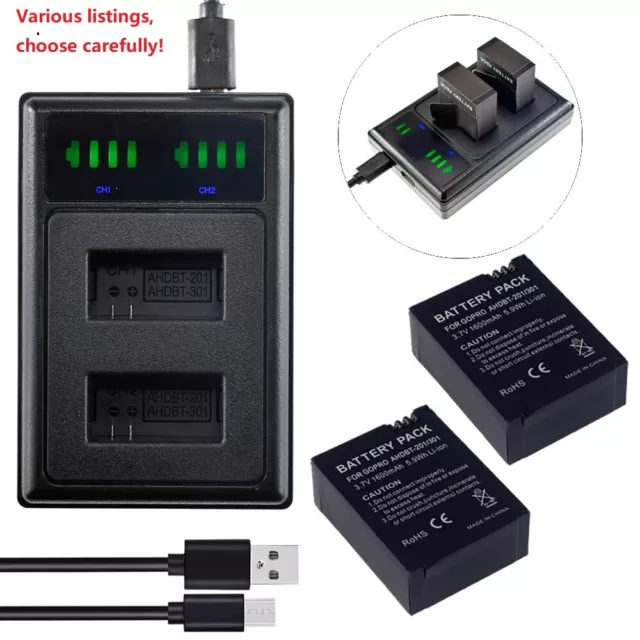 Battery or USB charger for GoPro AHDBT-302 HD HERO3 HERO3+ AHDBT-301 AHDBT-201