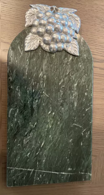 Green Marble Cheese Platter And Cutting Board With Aluminum Grapes And Leaves