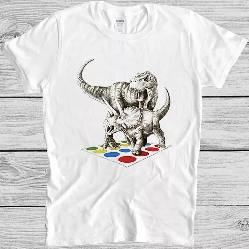 Dinosaur Trex vs Triceratops Fight Twister Game Funny Top Gift Tee T Shirt M951