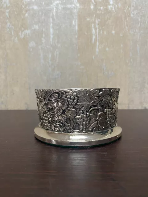 Vintage Silverplate Wine Bottle Coaster Grape Leaf Decor F.B. Roger Japan
