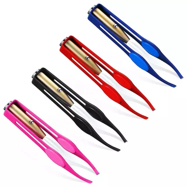 4 Pcs LED Tweezers Stainless Steel Tweezers With LED Light Makeup LED Light