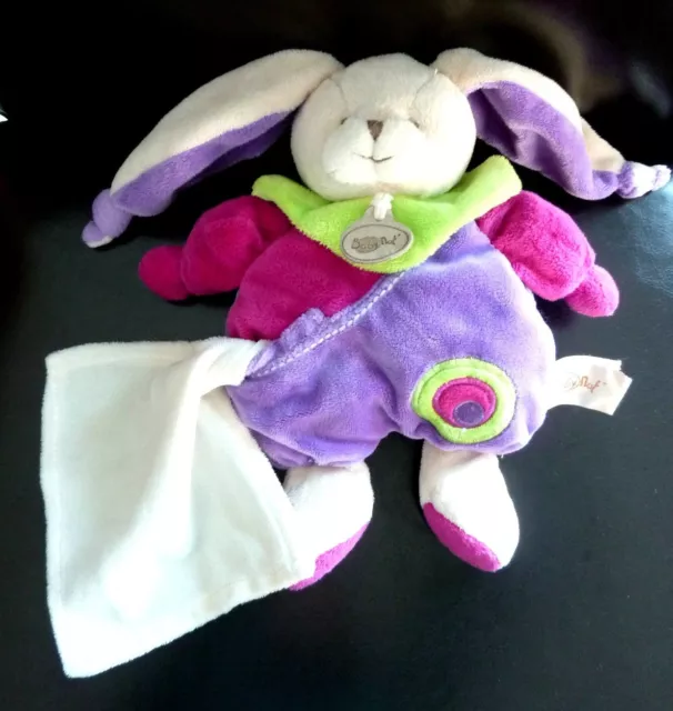 M5. Doudou Peluche Baby Nat Lapin Mouchoir Mauve Rose Fushia Vert Exc. Etat