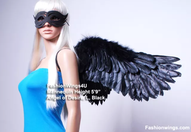 FashionWings (TM) Black Wide Spread Costume Feather Angel Wings, Halo & Mask