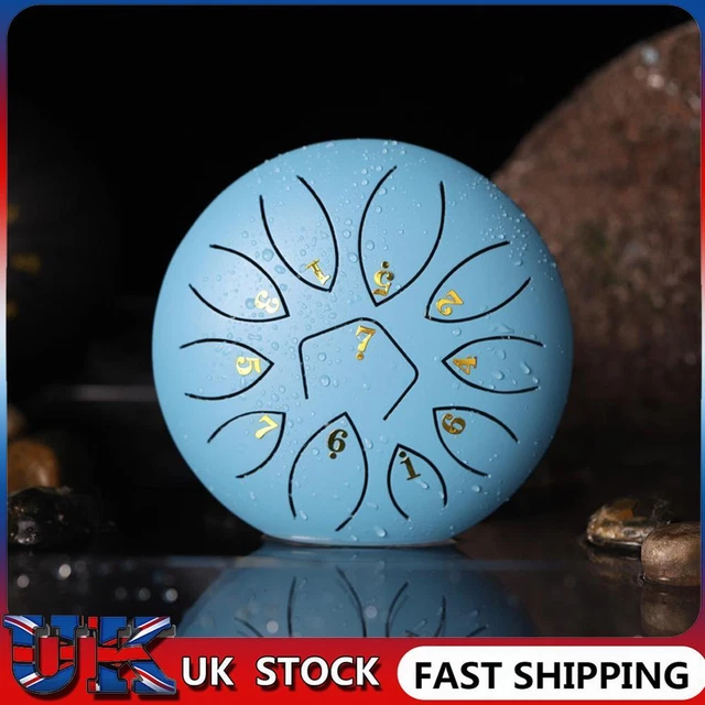 ❀ 6 Inch 11-Note Tongue Drum with Drumsticks Hand Pan Ethereal Drums (Blue)