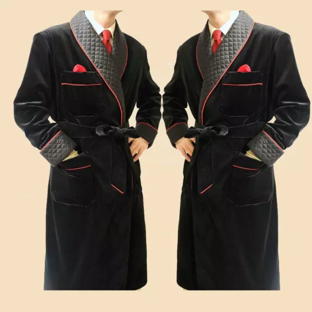 Mens Jacket, Men Smoking Jacket Black Velvet Smoking Burgundy Robes Party Jacket