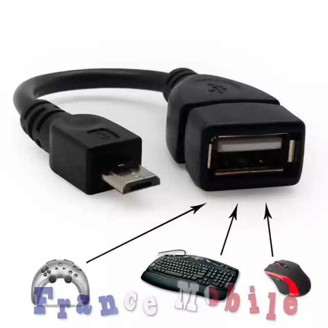 Cable Adaptateur USB 2.0 Femelle a Micro B Male OTG pour Telephones Mobiles Noir