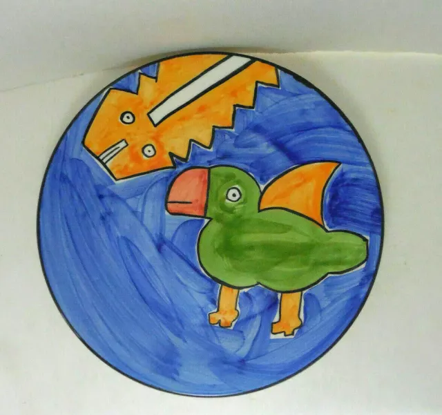 Vintage A. Santos Portugal Hand Painted Colorful Abstract Bird & Fish