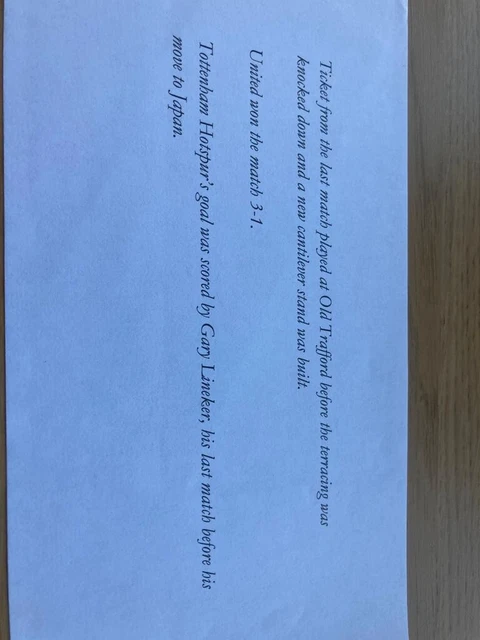 MANCHESTER UNITED TICKET From Last Match Of Terracing In The