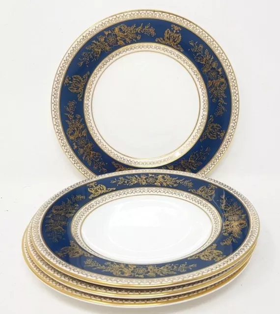 Wedgwood Columbia Blue And & Gold R4509 4 x 6 Inch Side Or Tea Plates 1st VGC.