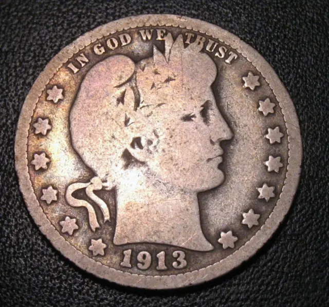 1913 P Barber Quarter Silver Old Us Keydate Coin 25 Cent