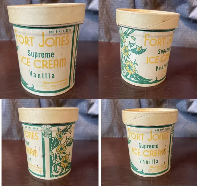1940s Fort Jones Ca. Creamery One Pint Ice Cream Container Vtg Art Nouveau Style