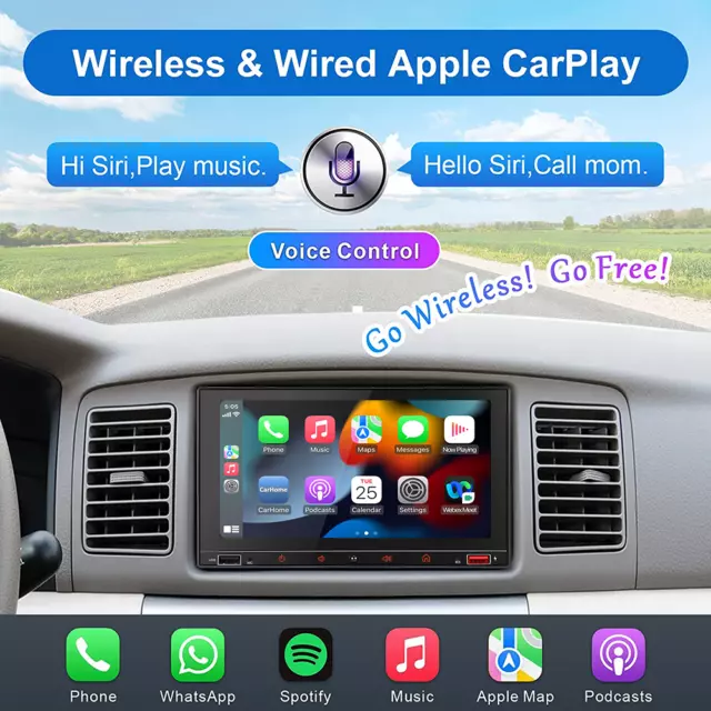7'' Double 2 Din Car Stereo Bluetooth Player FM AM Radio Carplay USB Charging 3