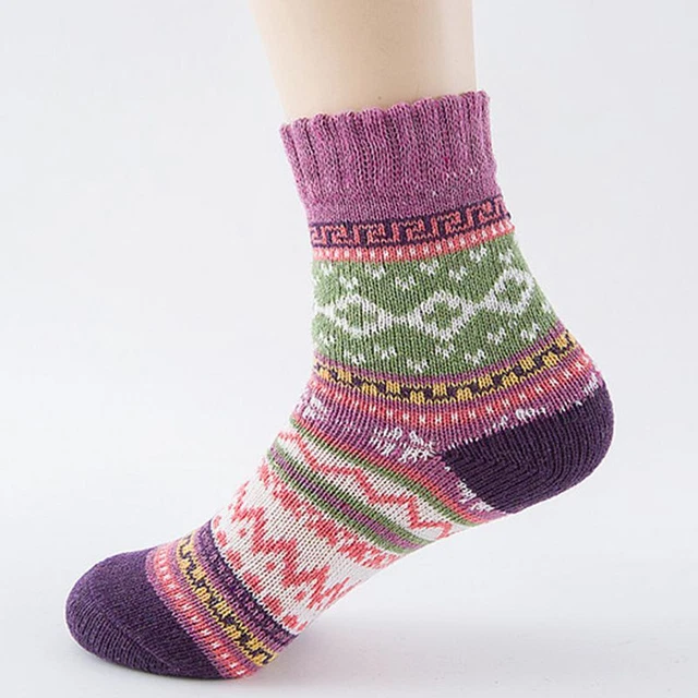 Ethnic Style Woolen Socks - Winter Striped Cashmere Sock Women Fashion Socks 1pa