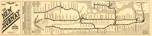 Enorme Greater New York Ciudad Subway Mapa 1918 Vintage Railroad Póster Impreso