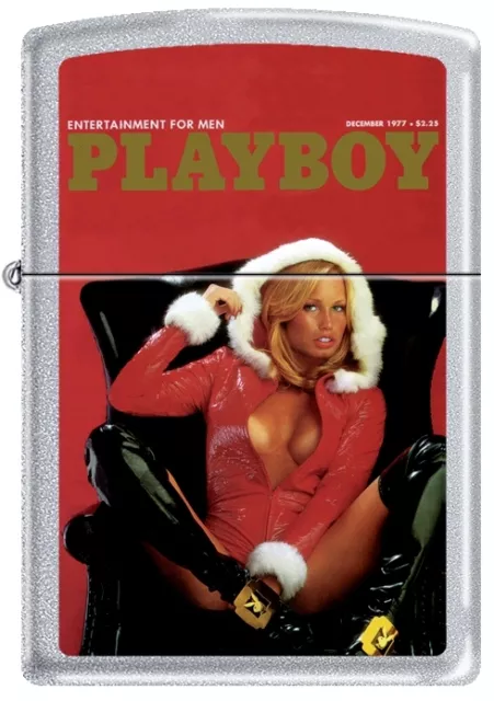 Zippo Playboy December 1977 Chrome Satin Windcut Lighter Case New Rare