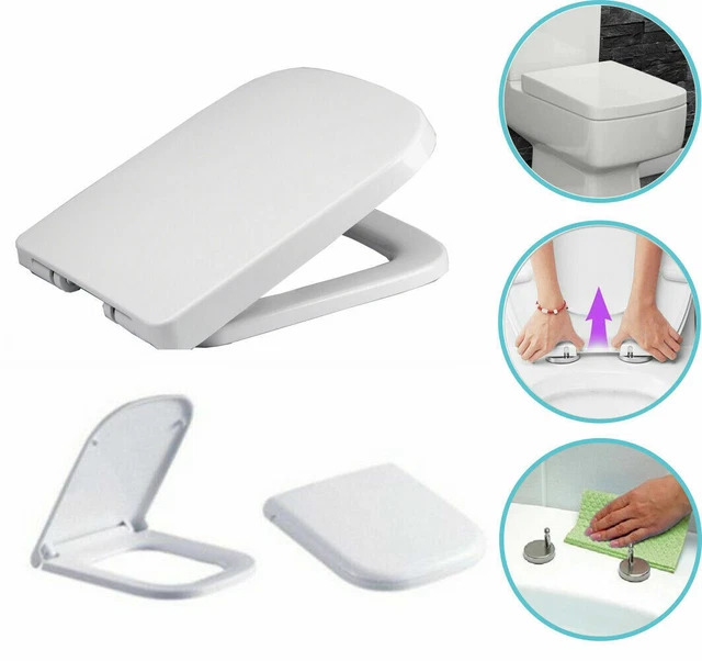 LUXURY SQUARE TOILET Seat Heavy Duty White Soft Close Top Quick Release