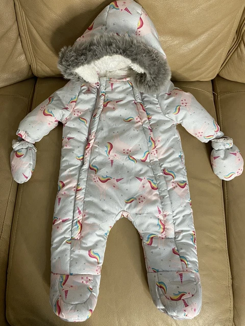 beautiful unicorn baby girl warm hooded snow suit age 0-3 month