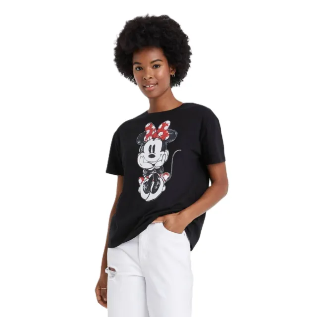 Disney Minnie Mouse Womens Size L Black Graphic Short Sleeve Crew Neck T-Shirt