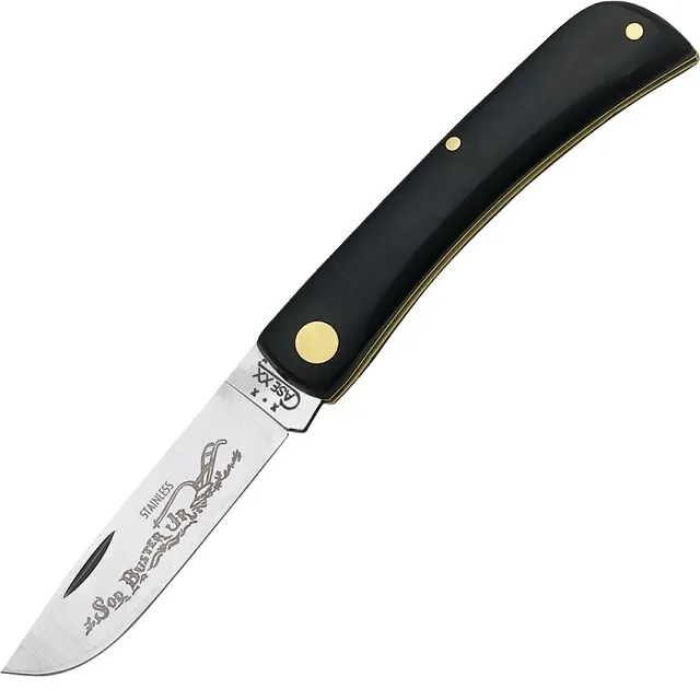 CASE 00095 Black Sod Buster Jr Skinner 2.8" Stainless Blade Folding Pocket Knife