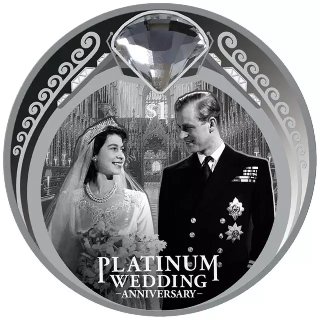 Silbermünze Queen Elizabeth II. & Prinz Philip Platin-Hochzeit 2017 - 1 Oz PP