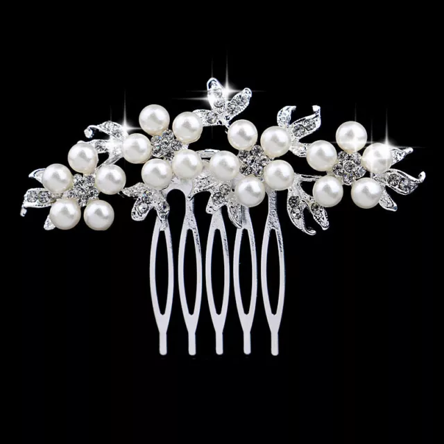 Rhinestone crystal pearl silver plated bridal hair comb hair accessories C