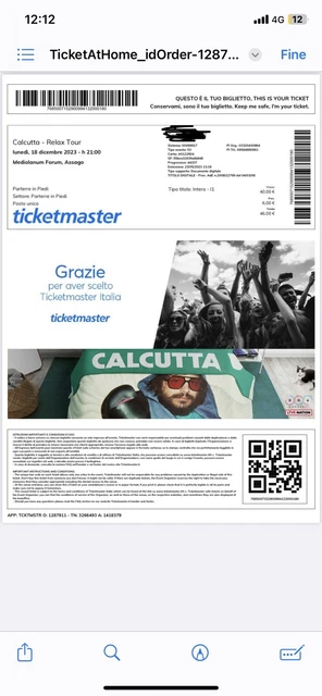1 biglietto concerto Calcutta Forum Assago 18/12/23 In Parterre