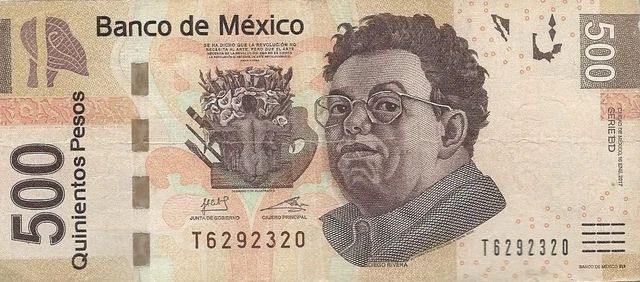 500 QUINIENTOS PESOS Banknote Mexico Frida Kahlo Diego Rivera Valid ...