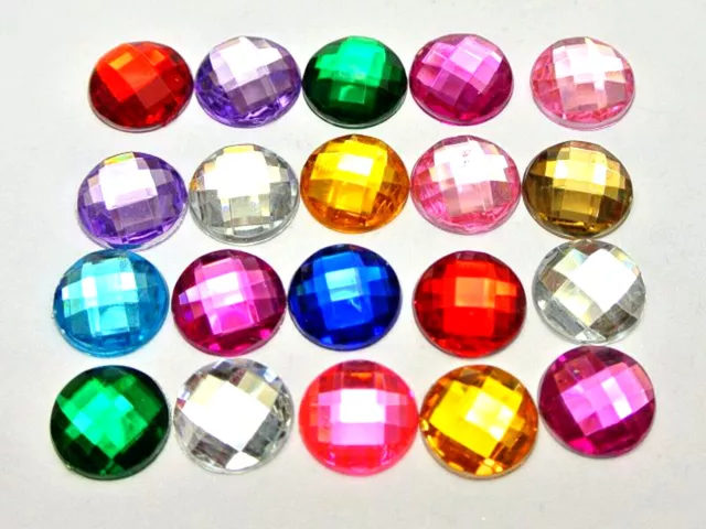 200 Acrylic Flatback Rhinestone Faceted Round Gems 12mm No Hole Pick Your Color