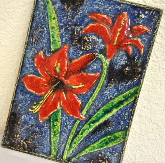 Karlsruher Majolika Keramik Wandfliese Wandbild Nr 7248 "Amaryllis" 2