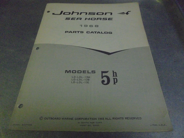 Vintage 1968 Johnson Sea Horse Parts Catalog 5 HP Models