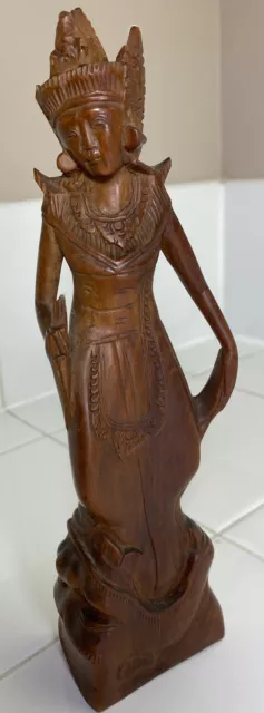 Vintage Indonesian Hand Carved Wooden Sculpture of Hindu Dancing Goddess 1950S